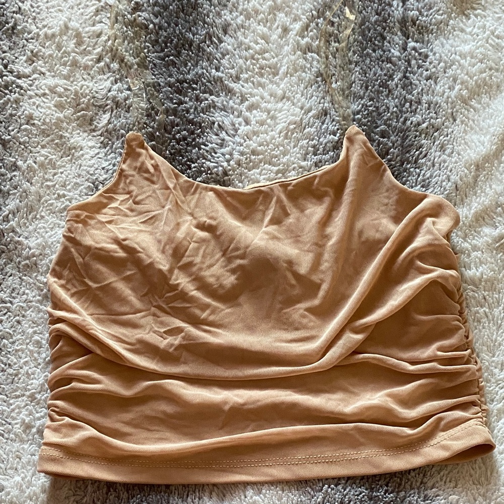 4/$30 Ruched Tan Crop Camisole Tank Top